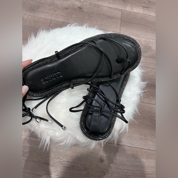 SCHUTZ Shoes - ⬇️ PRICE ⬇️ SCHUTZ • Kittie Crystal-Embellished Wraparound Ankle Sandals • 7B